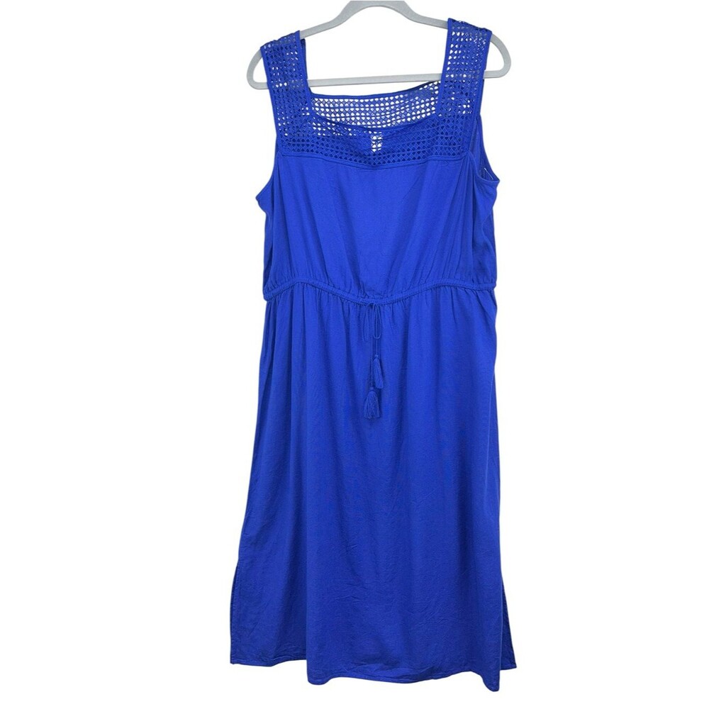 Old Navy Royal Blue Linen Blend Mini Dress with Embroidered Lattice Trim Wmn XL